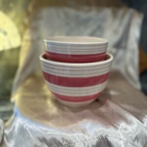 N&D hand painted pink and cream ceramic bowls